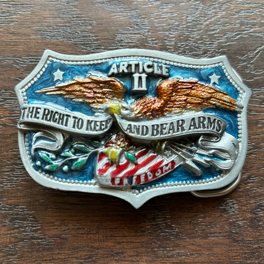 1982 Vintage Article II The Right To Keep and Bear Arms Belt Buckle | The Great American Buckle Co.
