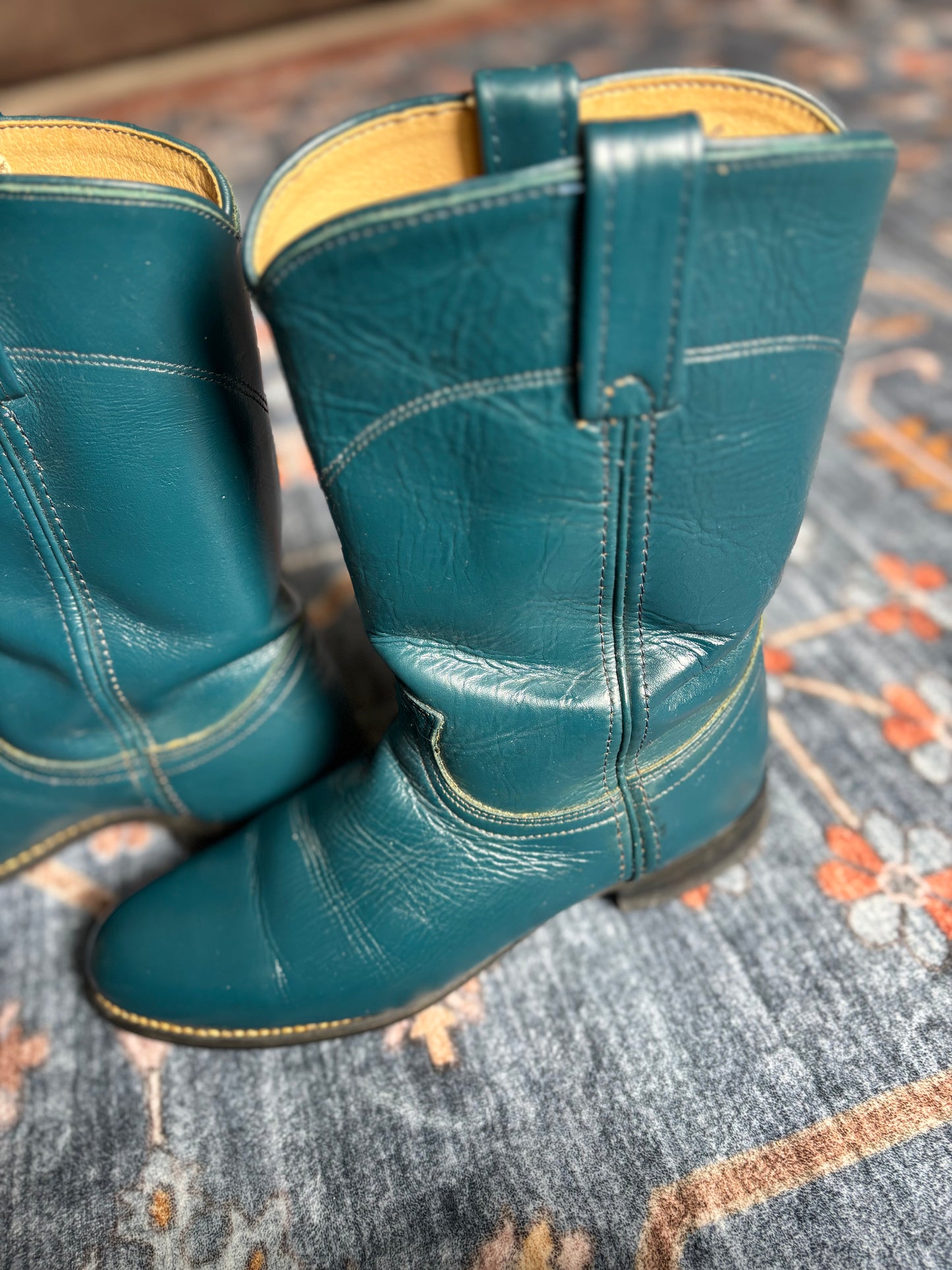 Vintage 1980s Acme Teal Cowboy Boots Women’s Size 8.5M USA Made Leather Western Roper Boots