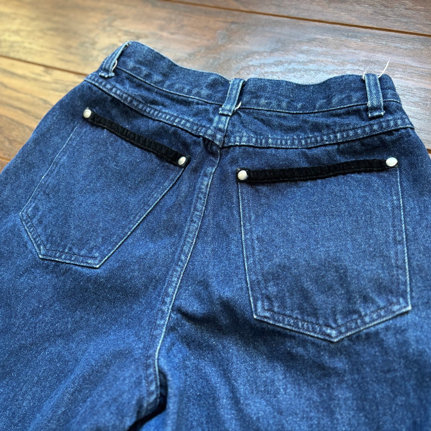 80’s Vintage Women’s L.A. Blues Jeans with Studs, Velvet Trim and Tapered Leg | Made in Hong Kong