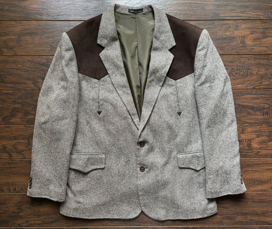 Vintage Western Men’s Herringbone and Suede Roper Blazer