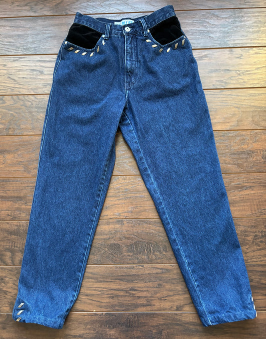 80’s Vintage Women’s L.A. Blues Jeans with Studs, Velvet Trim and Tapered Leg | Made in Hong Kong