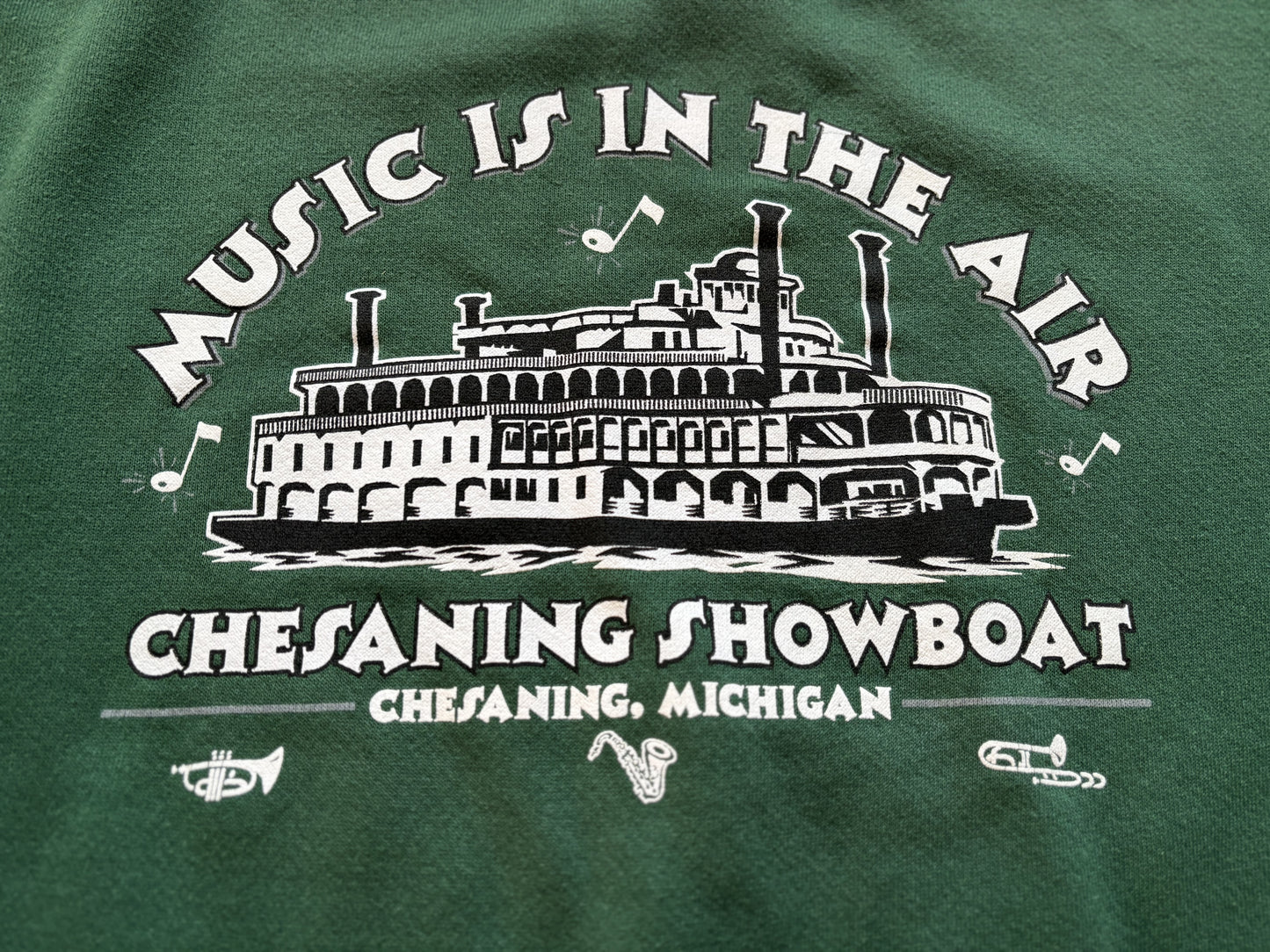 90s Vintage “Music Is In The Air” Chesaning Showboat Pullover Sweatshirt | Lee Cotton Blend