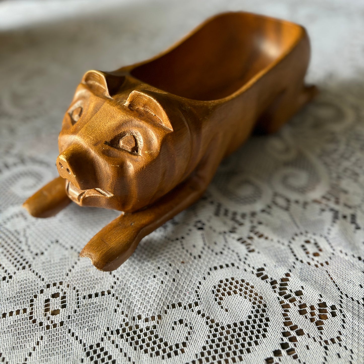 Vintage Wooden Pig Bowl/Planter