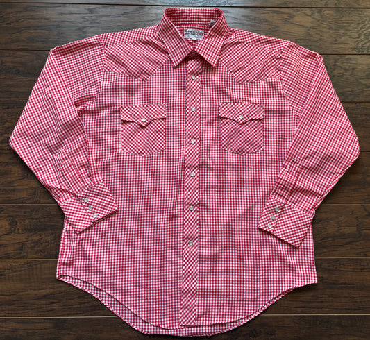 Vintage Western Men’s Sheplers Gingham Print Shirt with Snap Buttons | Made in Korea
