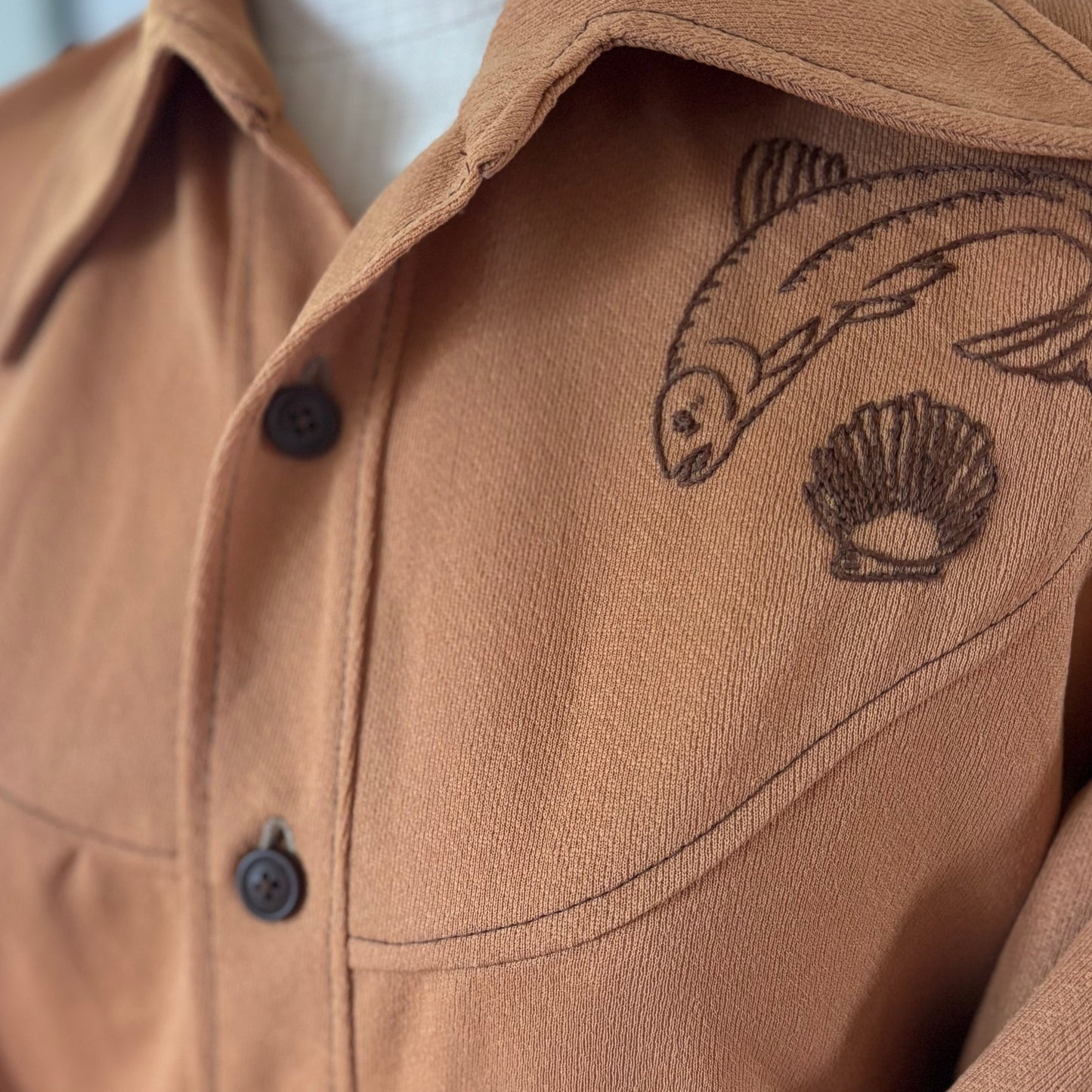Vintage 1970s Handmade Embroidered Fish Western Shirt