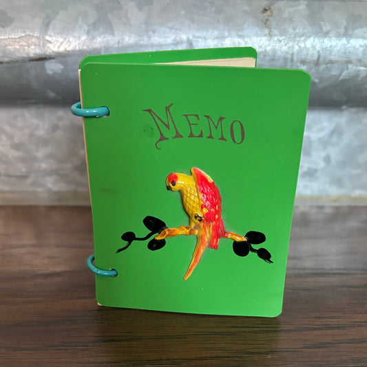 1929 Antique Memo Book with Celluloid Cover and 3D Parrot