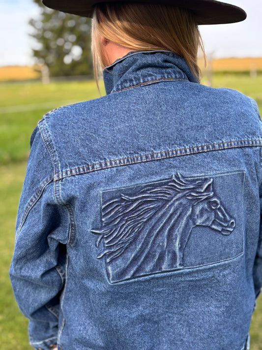 Vintage Western Tyca Embossed Horse Head Denim Jacket | Made In USA