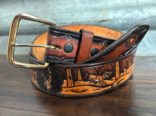 Vintage Tooled Leather Hunting Belt | Handmade