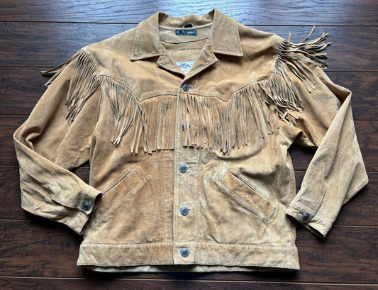 Vintage Western Men’s Lizwear Outdoor Style 100% Leather Jacket with Fringe | Made in Korea