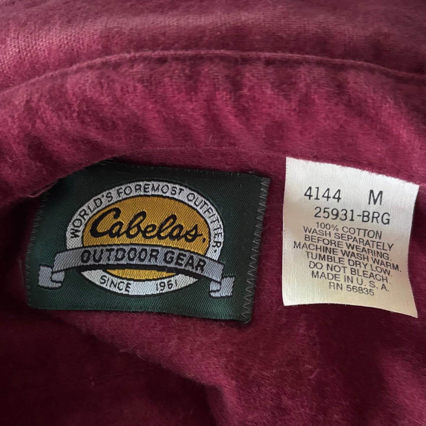 Vintage 90s Cabela’s Deer Chamois Shirt Made in USA Burgundy Hunting Outdoors Button Up