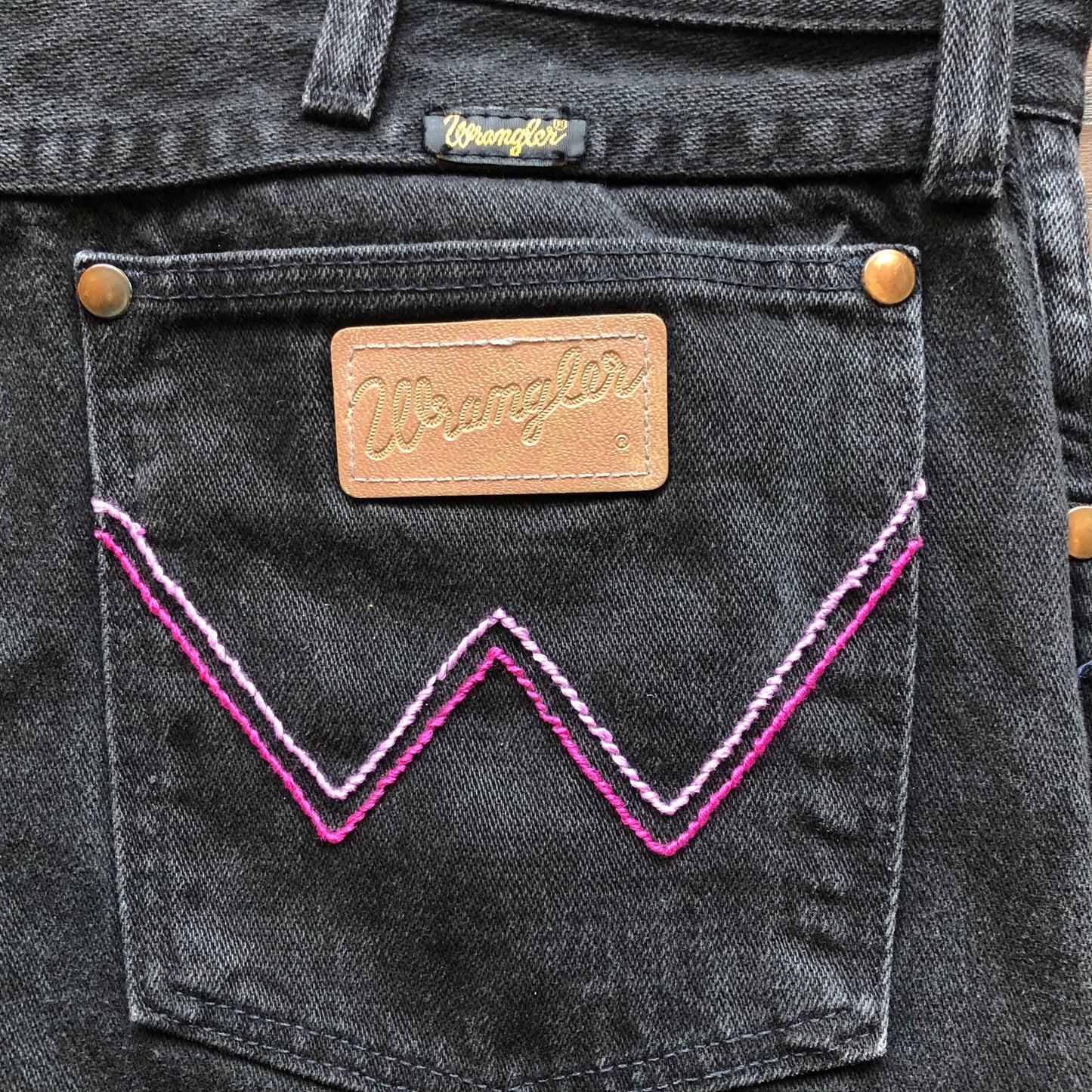 Vintage Western Black Wrangler Jeans with Hand Embroidered “W’s”