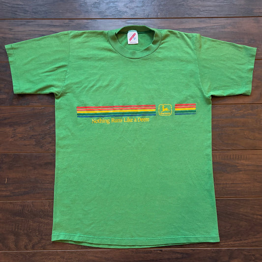 Vintage John Deere T Shirt Green Rainbow Stripe | 70s 80s Nothing Runs Like a Deere | USA Made Tractor Tee