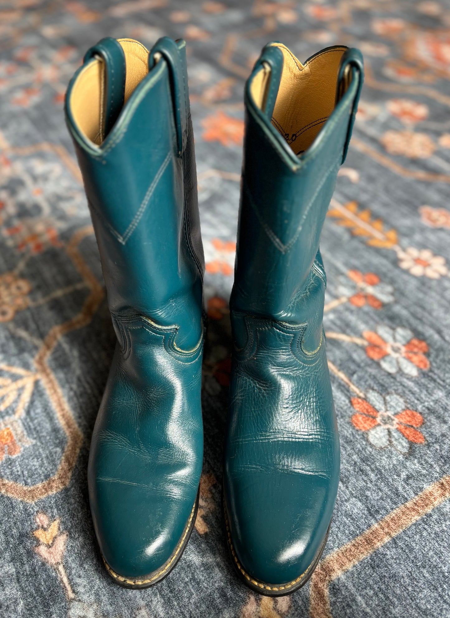 Vintage 1980s Acme Teal Cowboy Boots Women’s Size 8.5M USA Made Leather Western Roper Boots