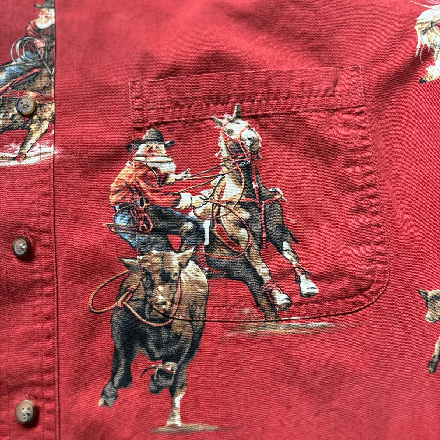 Vintage Western Men’s Bit & Bridle Old Cowboy and Horse Print  Shirt | Made in Vietnam