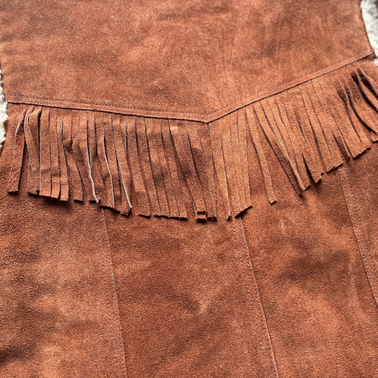 Vintage Western Men’s Steer Brand Suede Vest with Faux Sherpa Lining | Made in Mexico