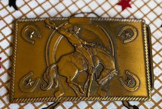 1982 Vintage Western Scott Paper Co. Brass Belt Buckle with A Buckin’ Bronco
