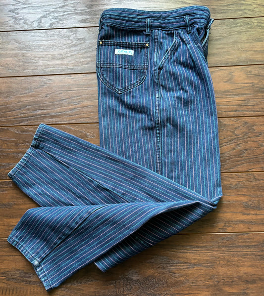 80’s Vintage Women’s Gitano Pink and Turquoise Pinstriped Jeans | Made in Hong Kong