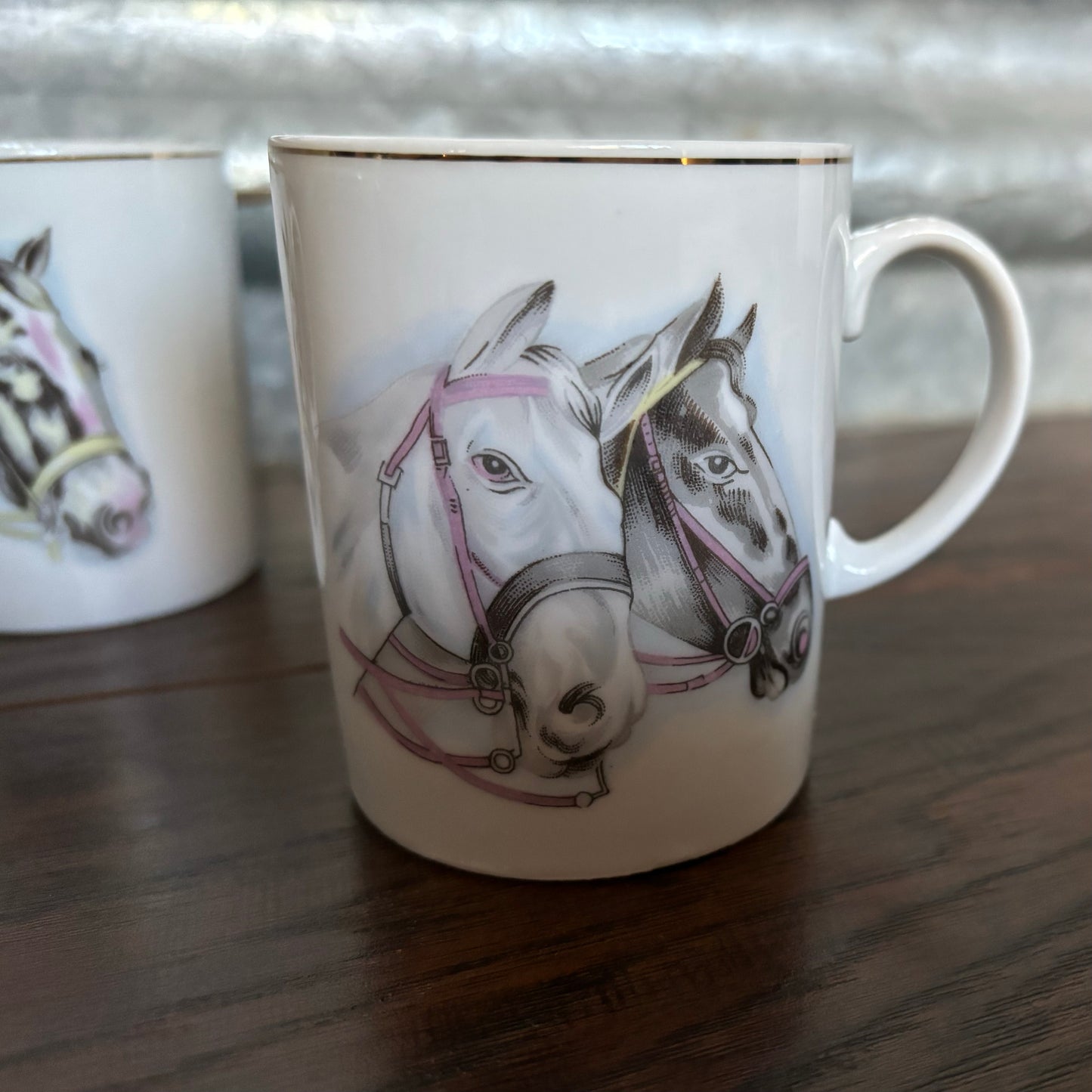 1960’s Vintage Set of 5 Horse Mugs with Gold Trim | Made in Japan