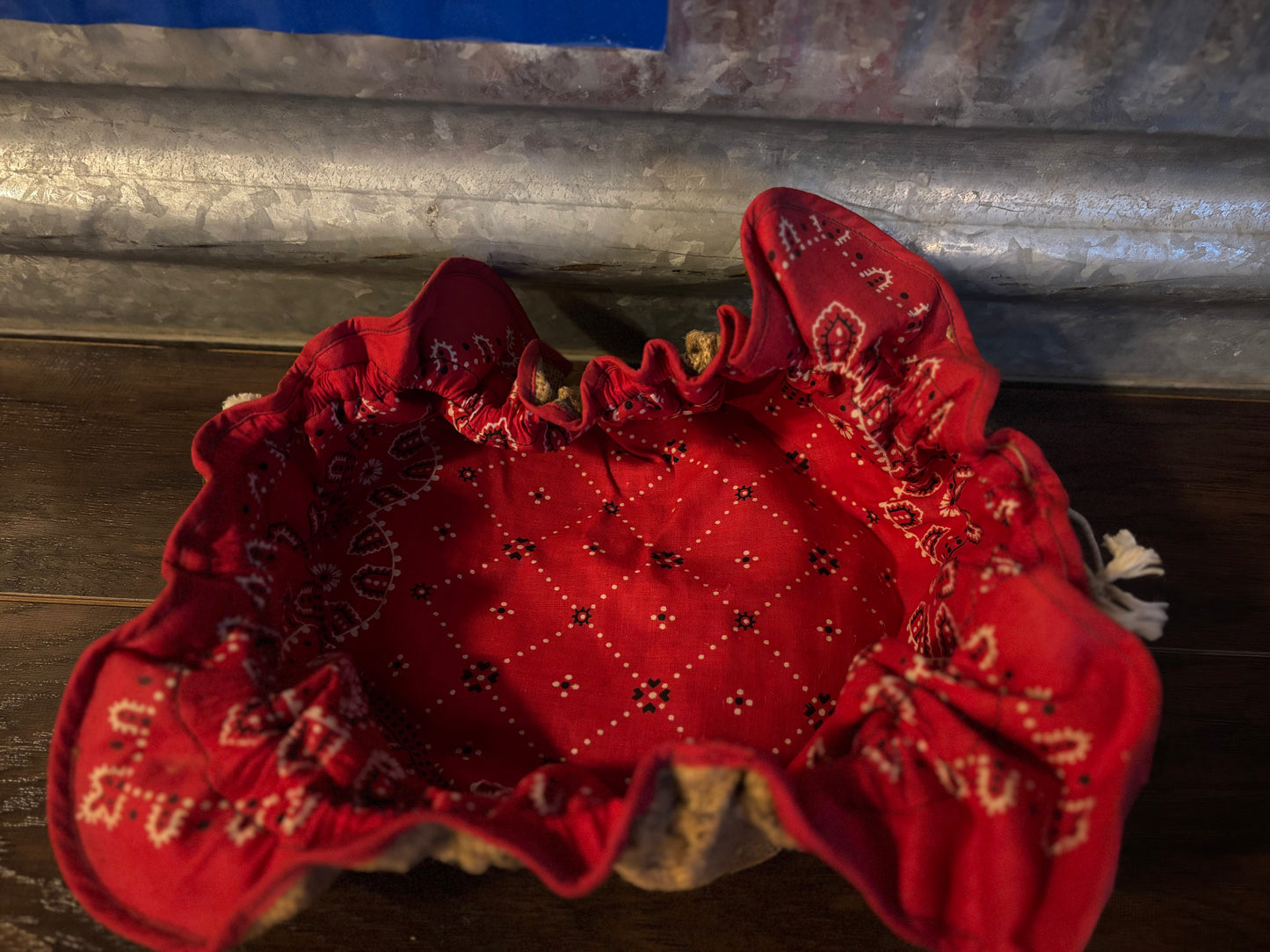 Vintage Homemade Burlap Hobo Handbag with Bandana Lining