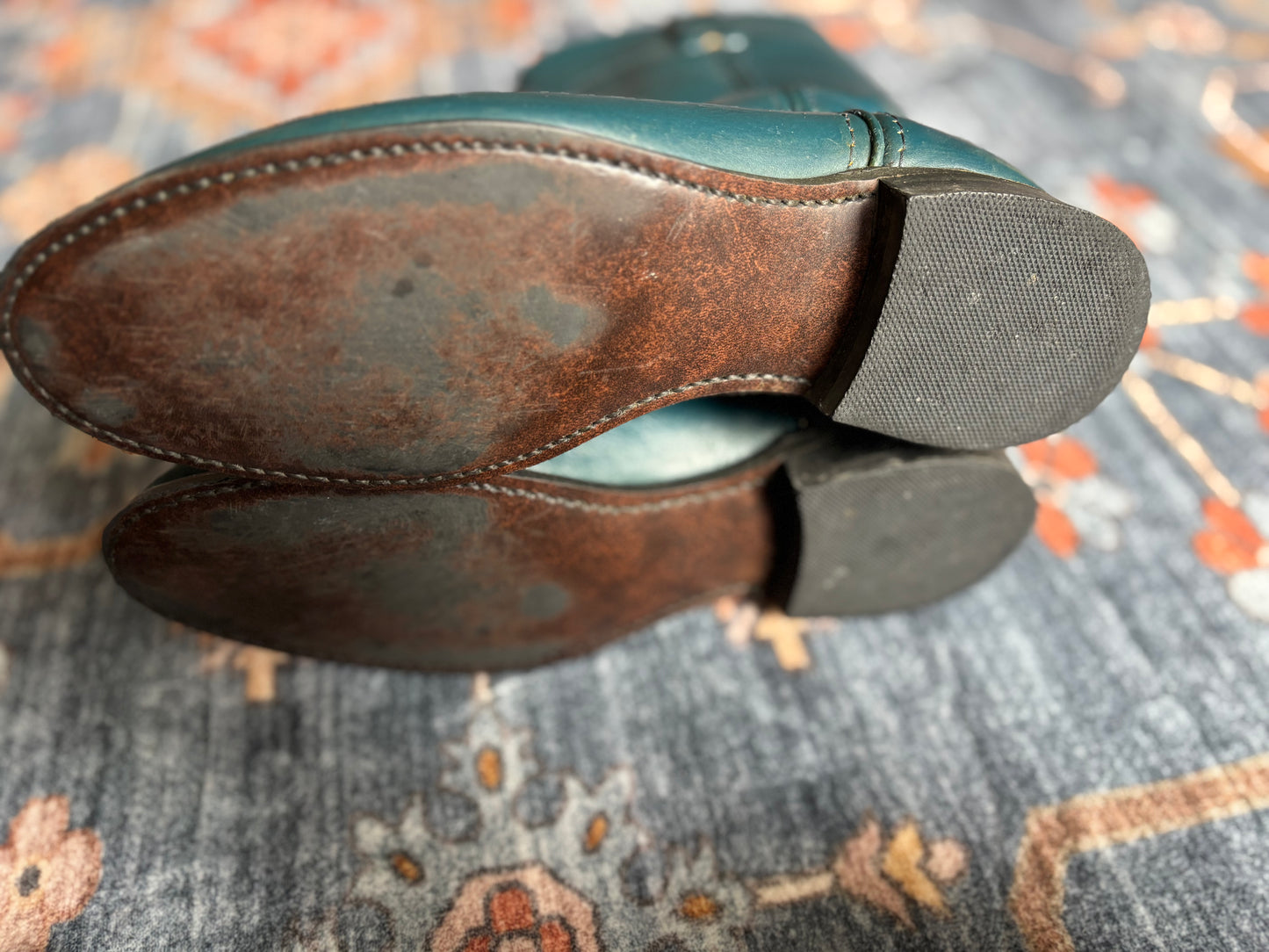 Vintage 1980s Acme Teal Cowboy Boots Women’s Size 8.5M USA Made Leather Western Roper Boots