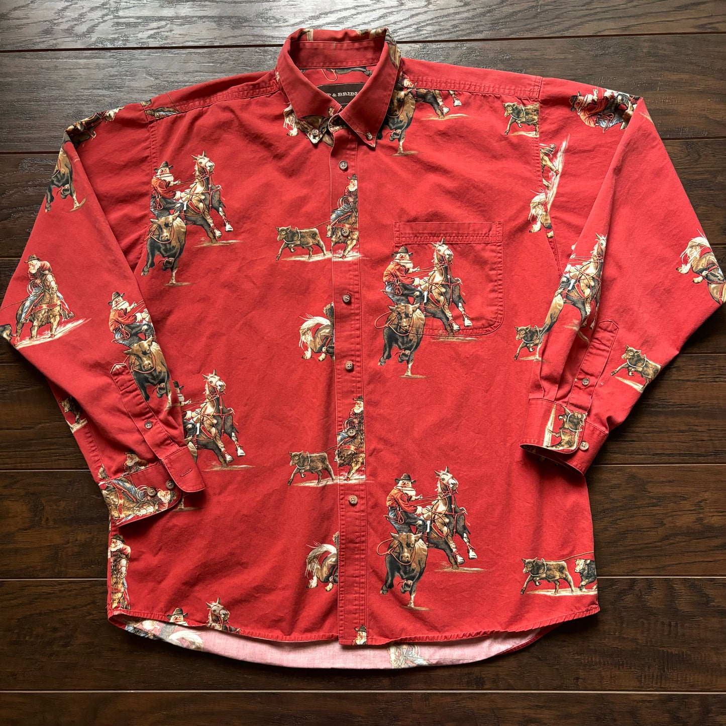 Vintage Western Men’s Bit & Bridle Old Cowboy and Horse Print  Shirt | Made in Vietnam