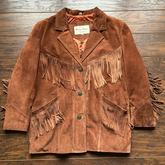 Vintage Western Women’s Leather Pioneer Wear Jacket with Fringe