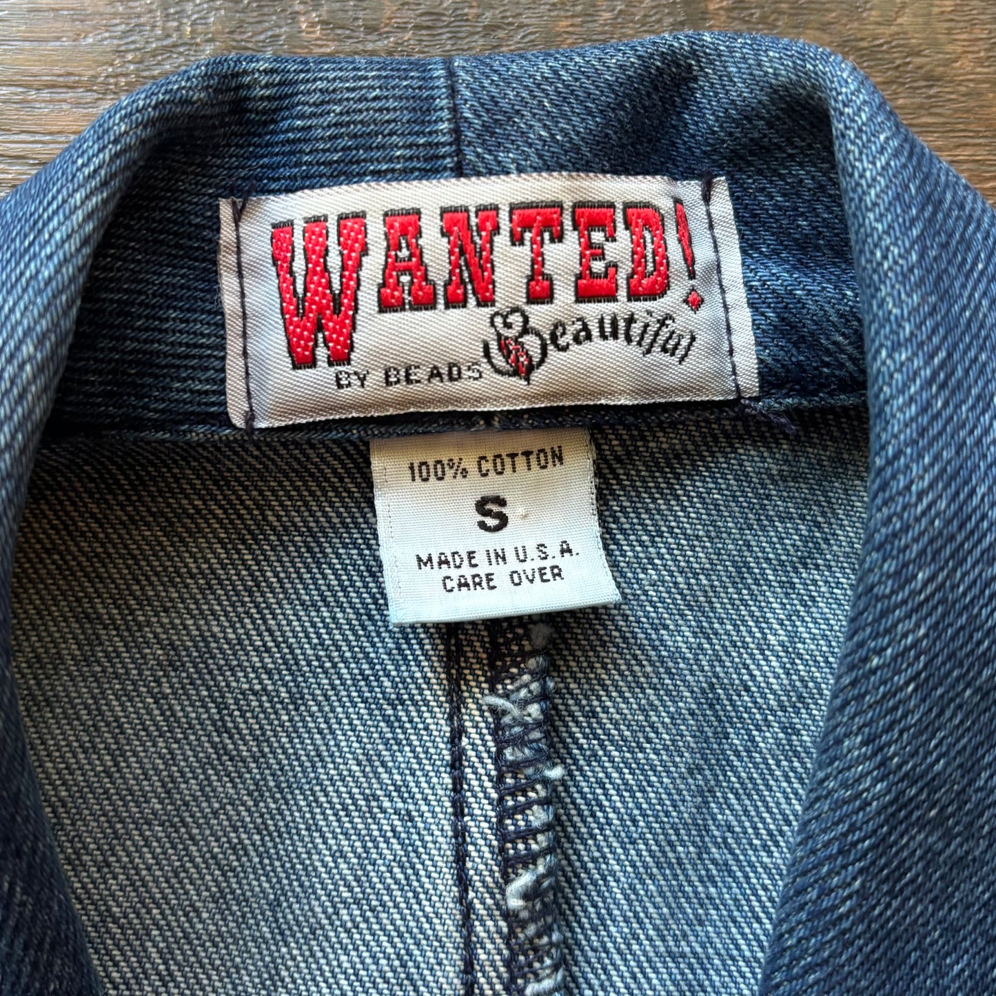 90’s Vintage Western Women’s Wanted Beautiful by Beads Denim Vest with Feathers