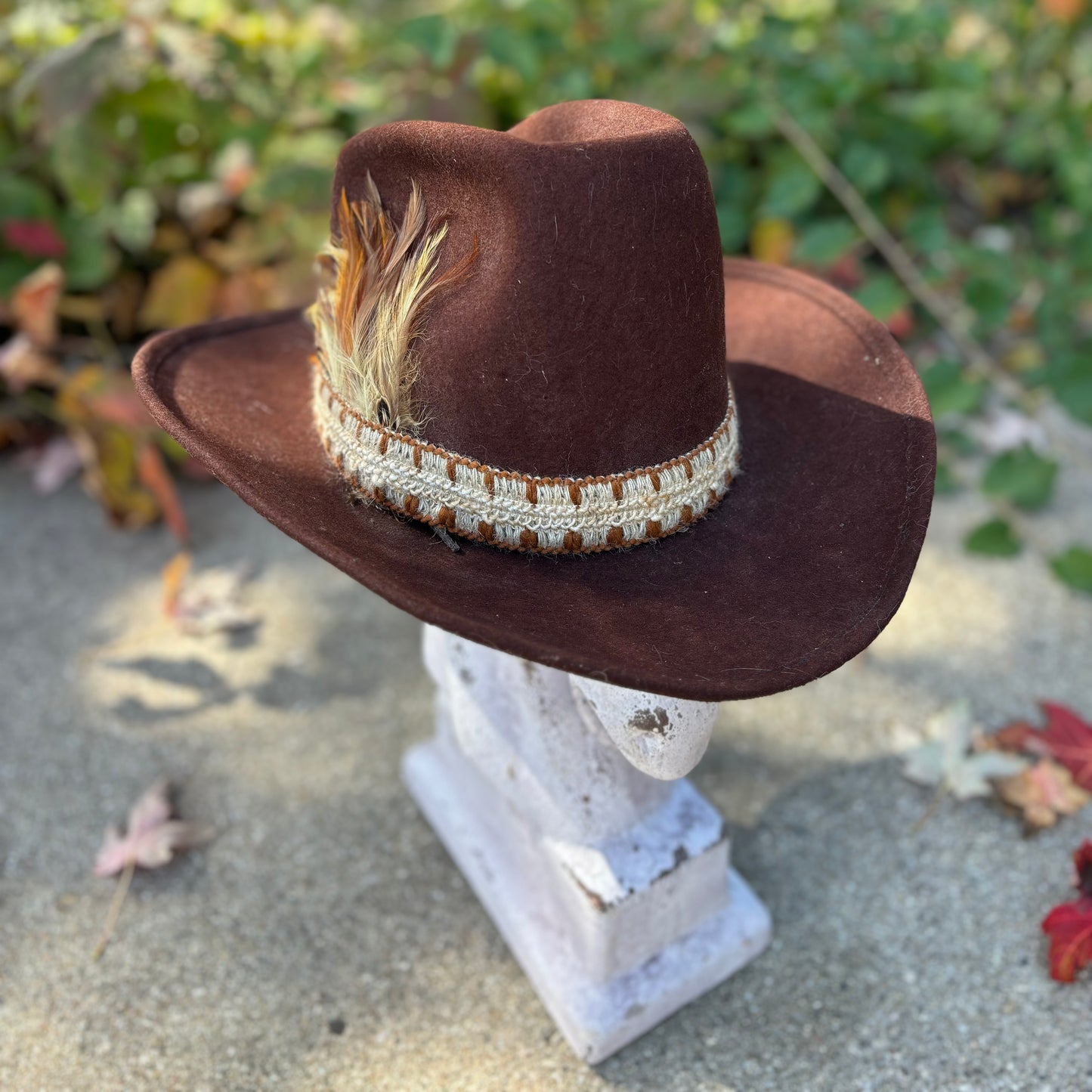 Vintage Western 100% Wool Cowboy Hat with Hatband and Feathers