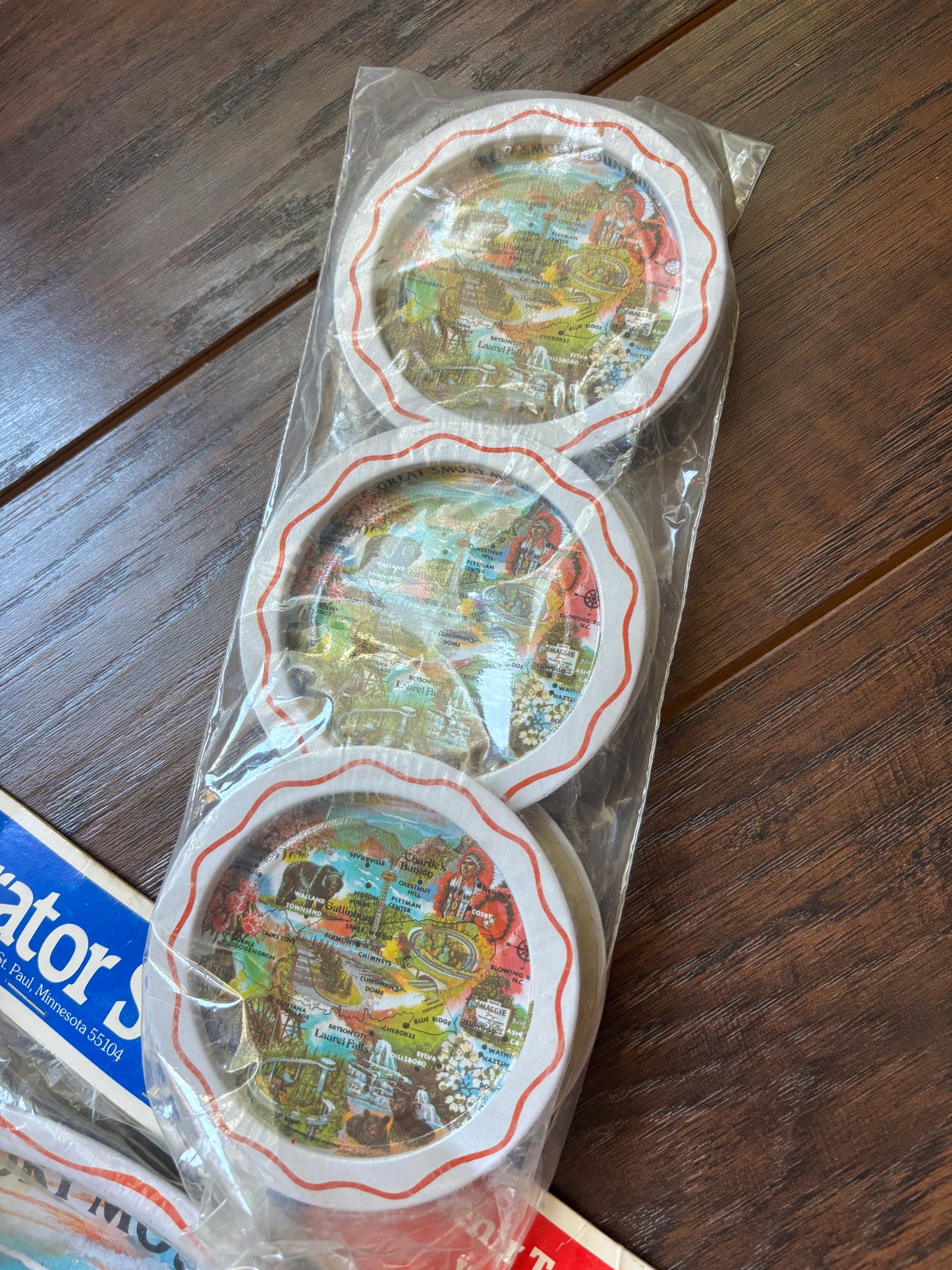 Vintage 1970s Great Smoky Mountains Souvenir Tray & 6 Coasters Gatlinburg Tennessee