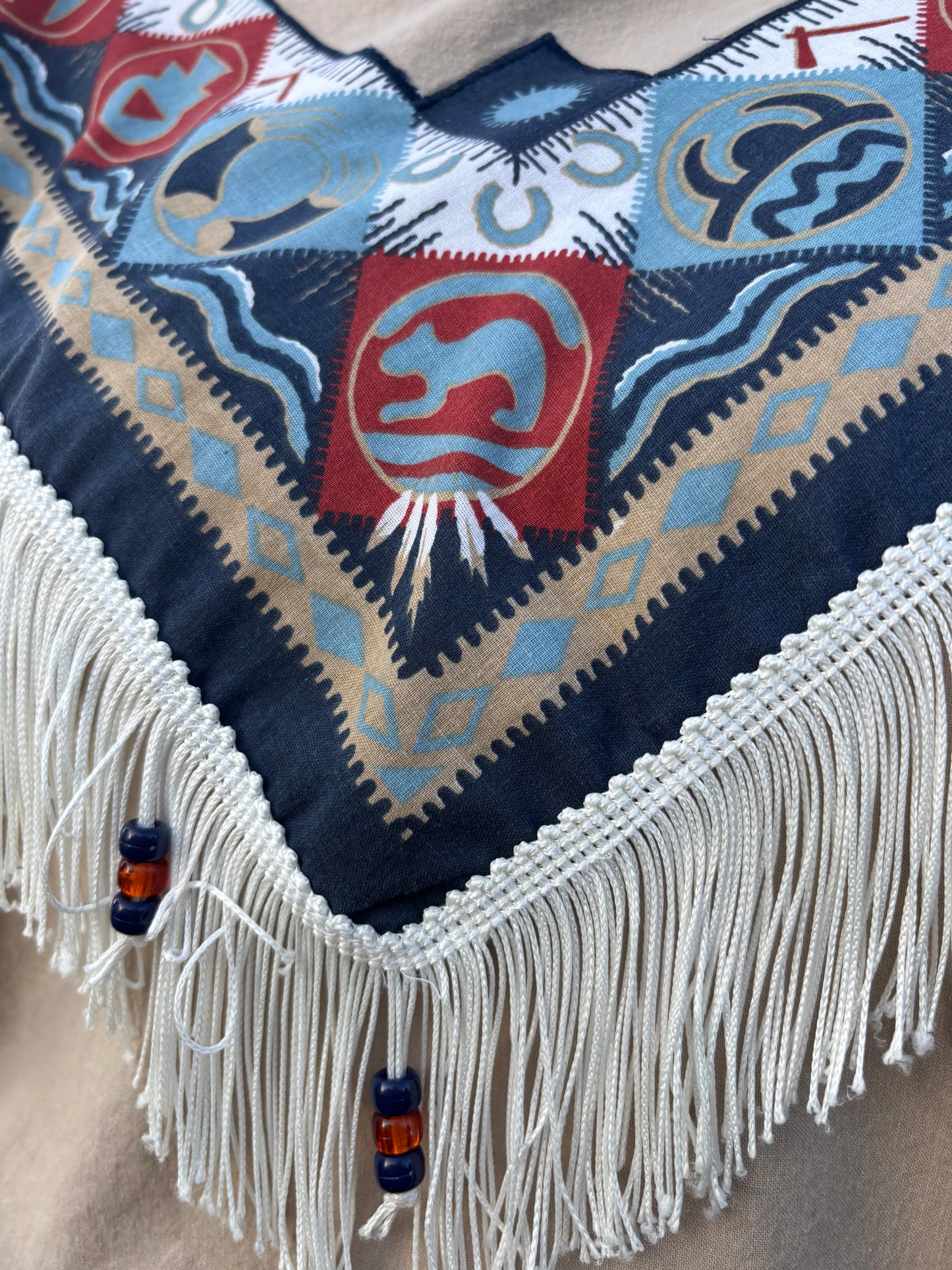 80’s/90’s Vintage Western Women’s Bandana Print Quitman Long Sleeve Tee with Beads and Fringe