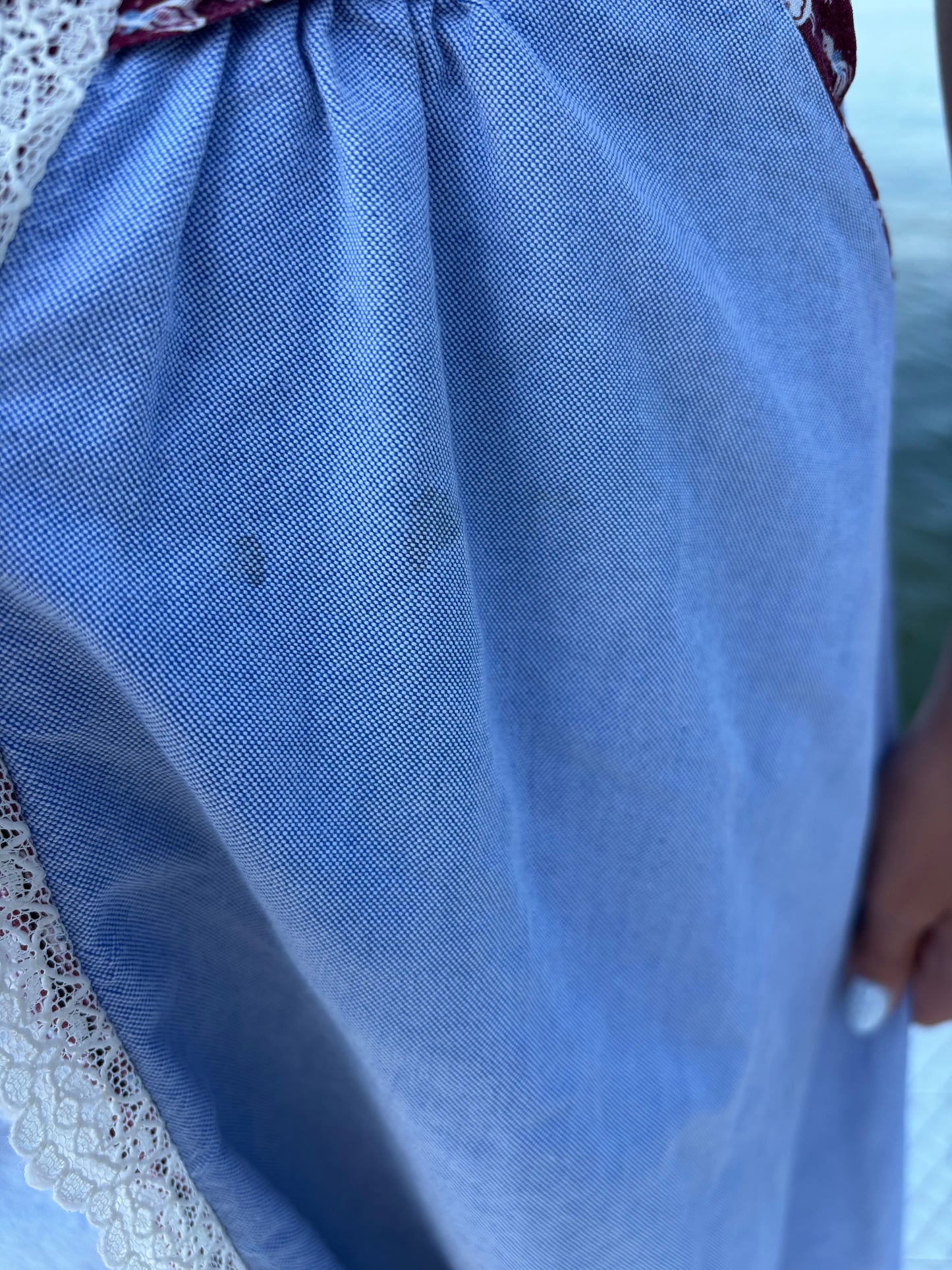 Vintage Western Women’s Homemade Chambray Skirt with with Duck Print Trim