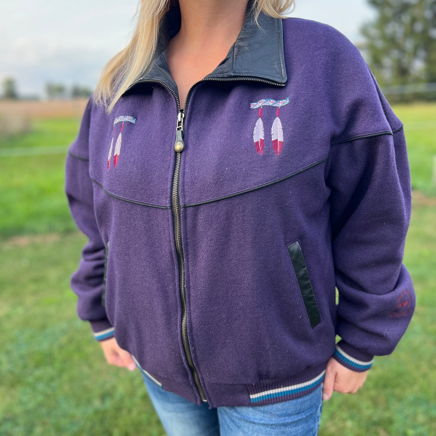 Vintage Southwest Style Mid West Garment Co. Jacket with Feathers | Made in Canada