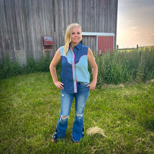 Country Girl Can Survive Sleeveless Shirt with Snap Buttons