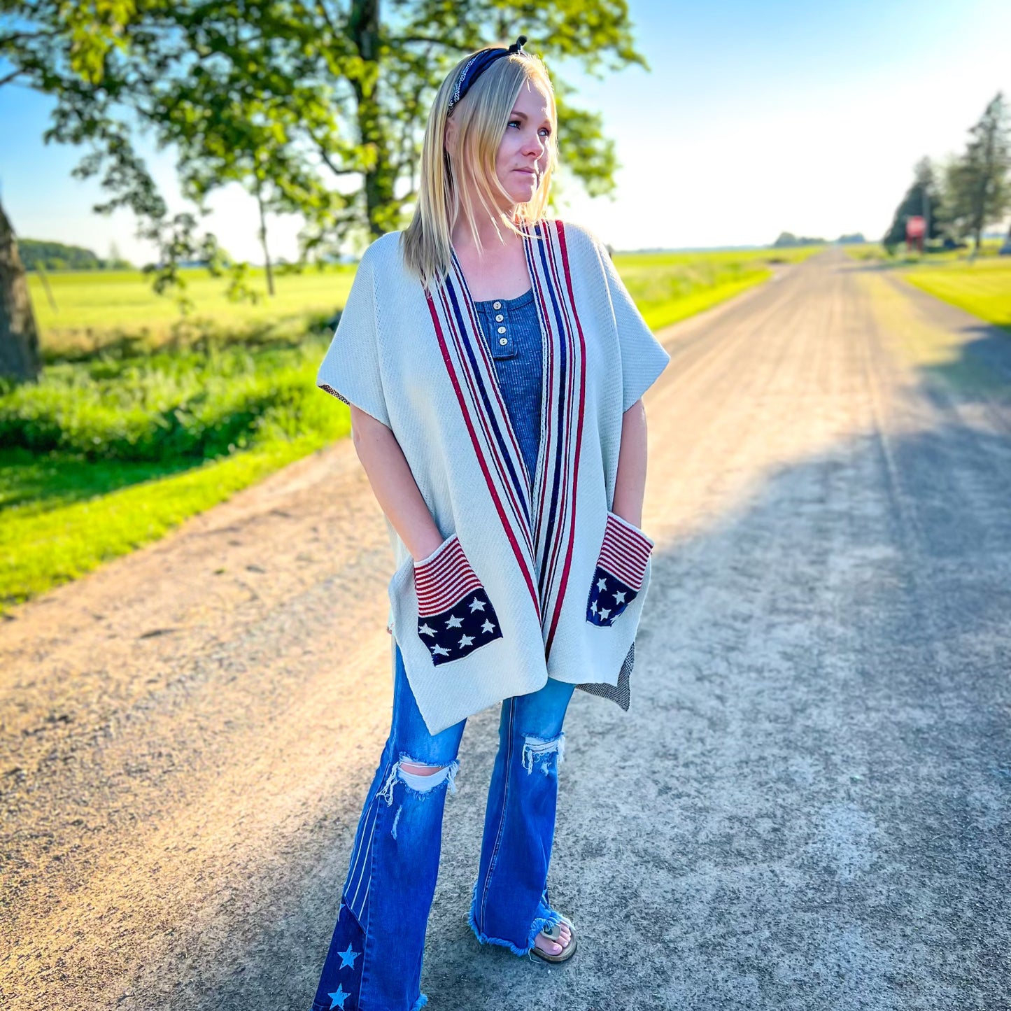 American Flag Stripe Trim Kimono: