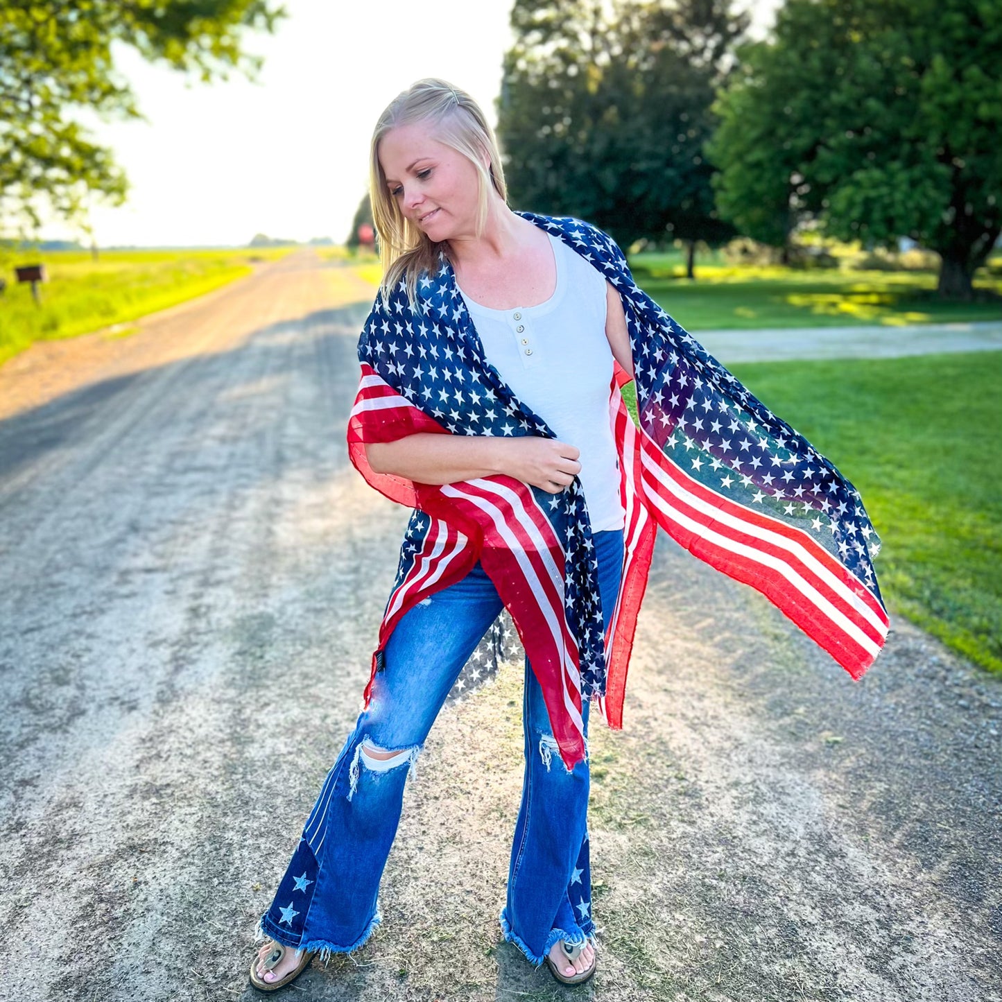 American Flag Sequins Line Summer Kimono