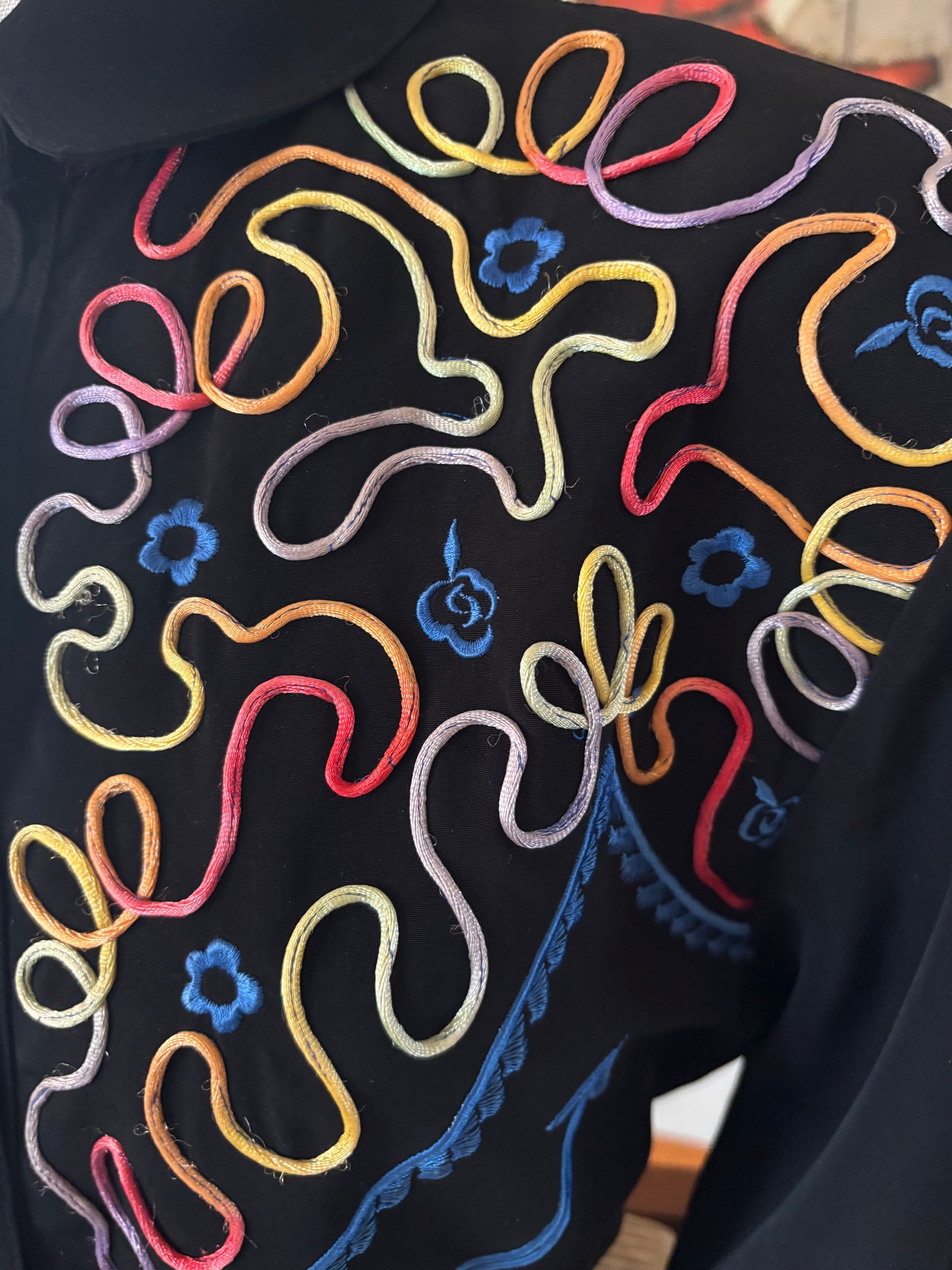 Vintage Saddle Ridge Western Shirt Black | 1980s Chain Stitch Embroidered Cowgirl Snap Button Rodeo Blouse