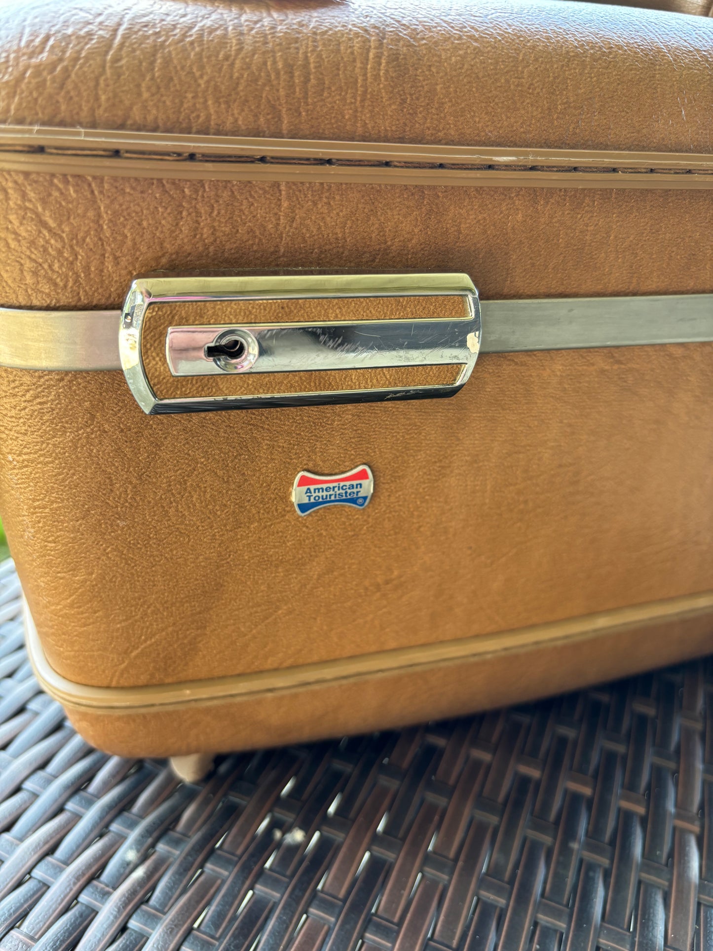 Vintage American Tourist Luggage Train Case with Mirror, Tray and Keys