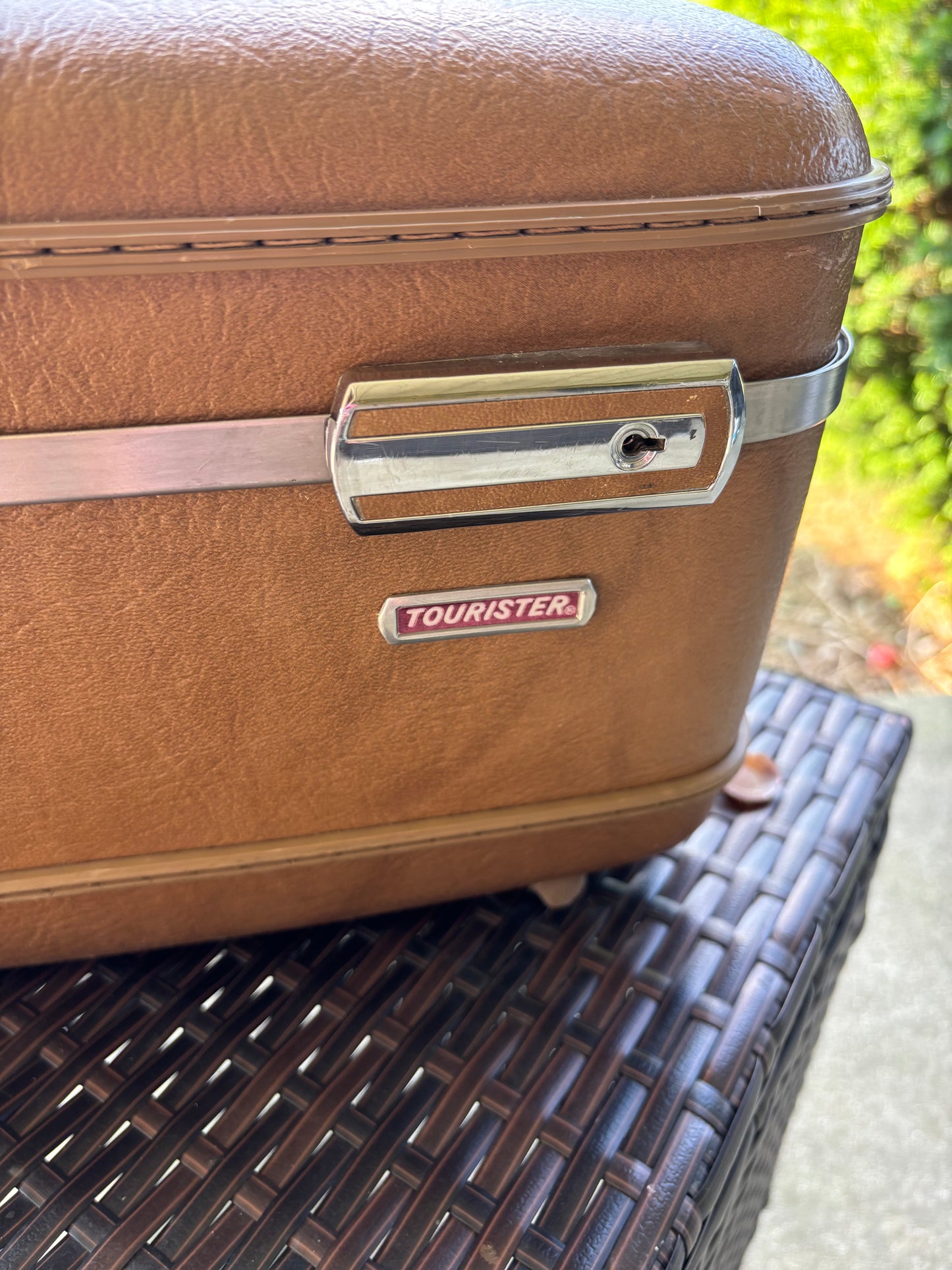 Vintage American Tourist Luggage Train Case with Mirror, Tray and Keys