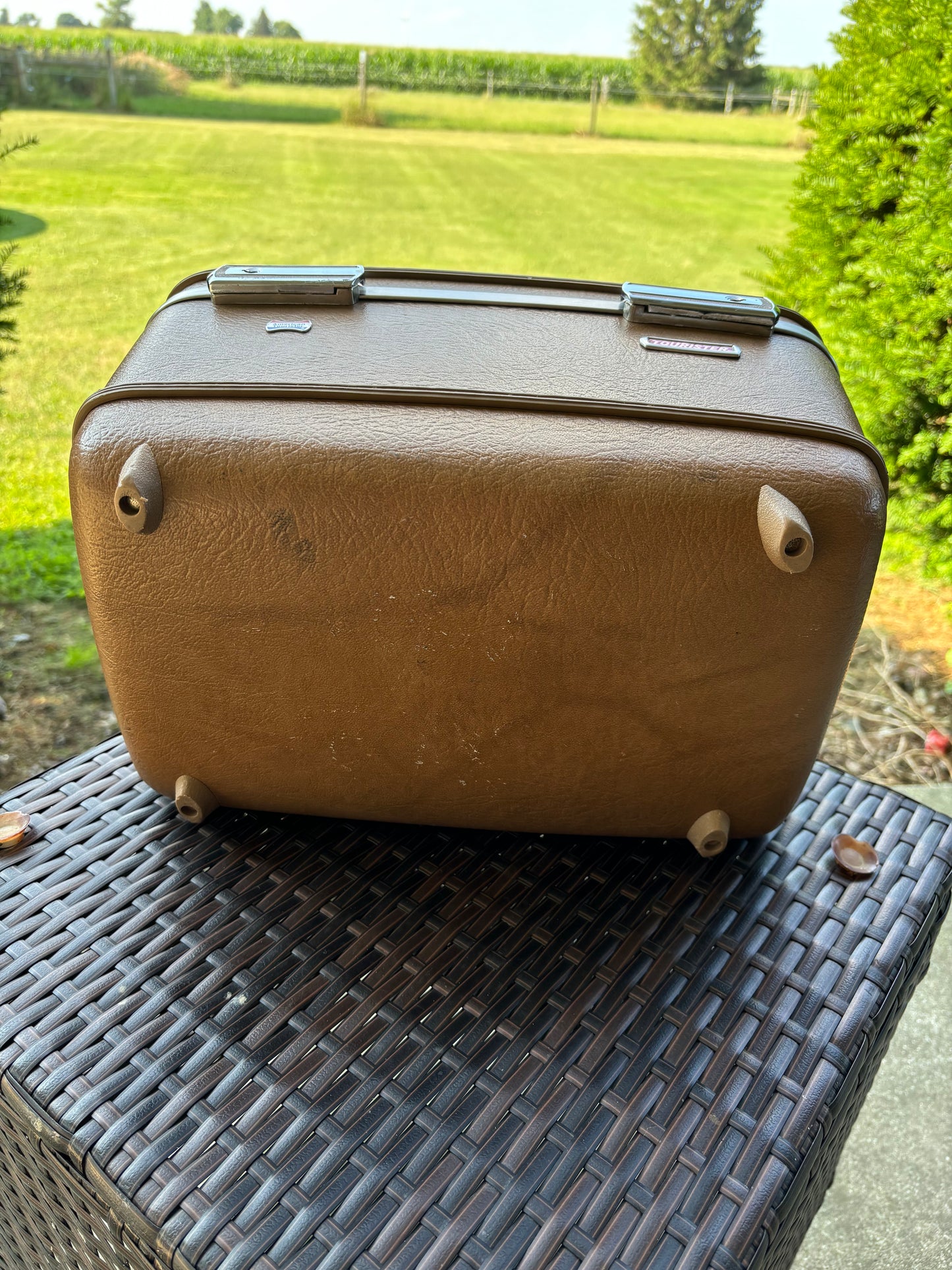 Vintage American Tourist Luggage Train Case with Mirror, Tray and Keys