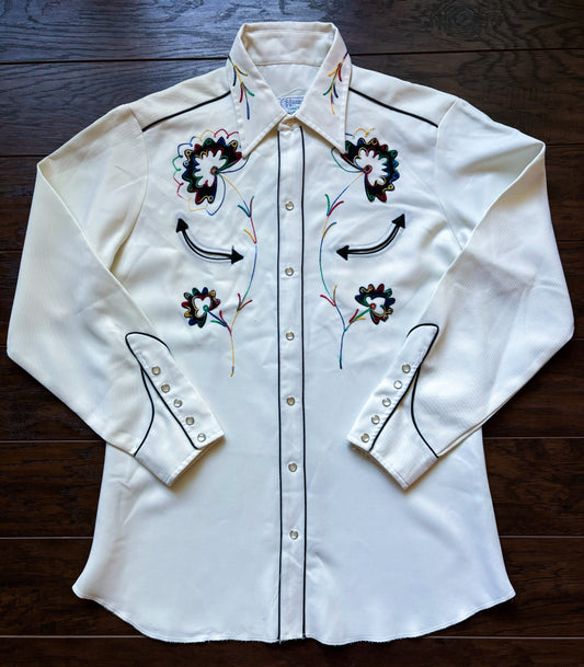 Vintage Western Men’s H Bar C Shirt with Rainbow Chain Stitching and Snap Buttons