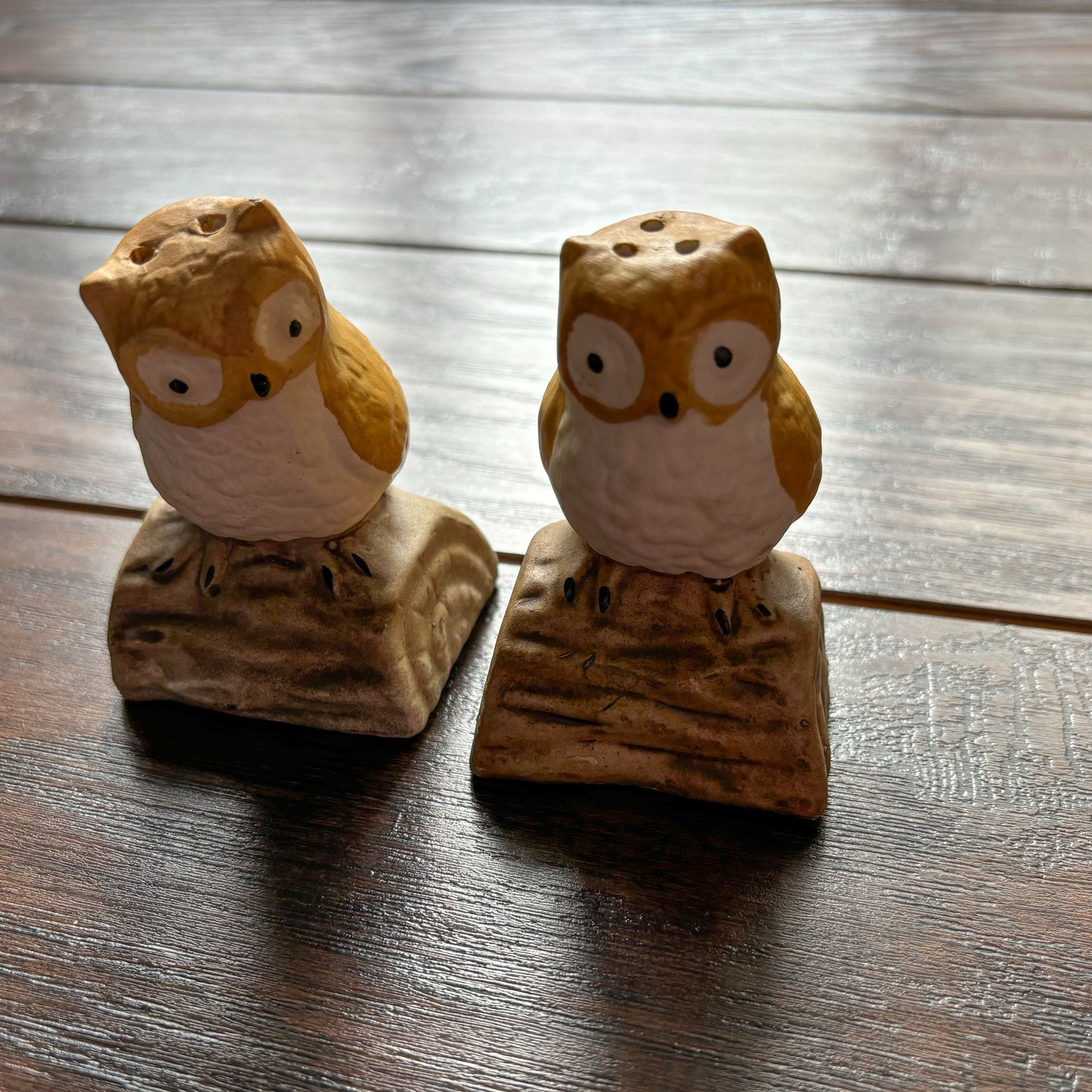 Vintage Ceramic Owls Perched on a Log Salt and Pepper Shakers | Made in Taiwan