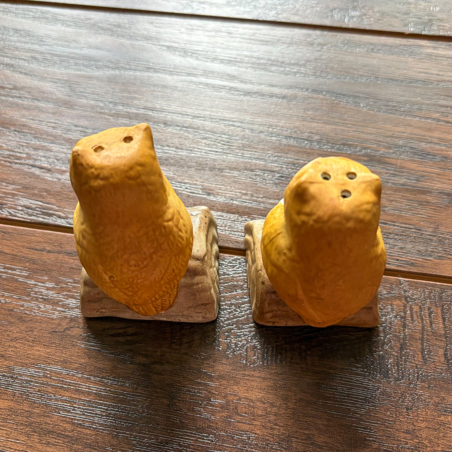 Vintage Ceramic Owls Perched on a Log Salt and Pepper Shakers | Made in Taiwan