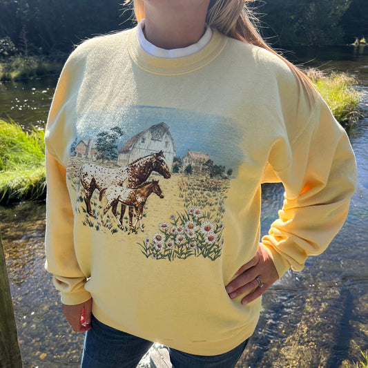 Vintage Western Women’s Day Breeze Pullover Sweatshirt with Horses and Farm Scene