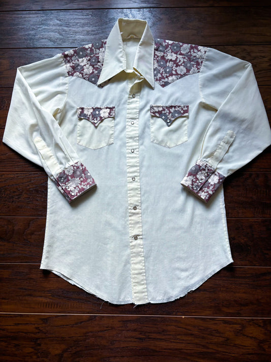 Vintage Western Men’s Shirt with Floral Quilted Yokes and Snap Buttons