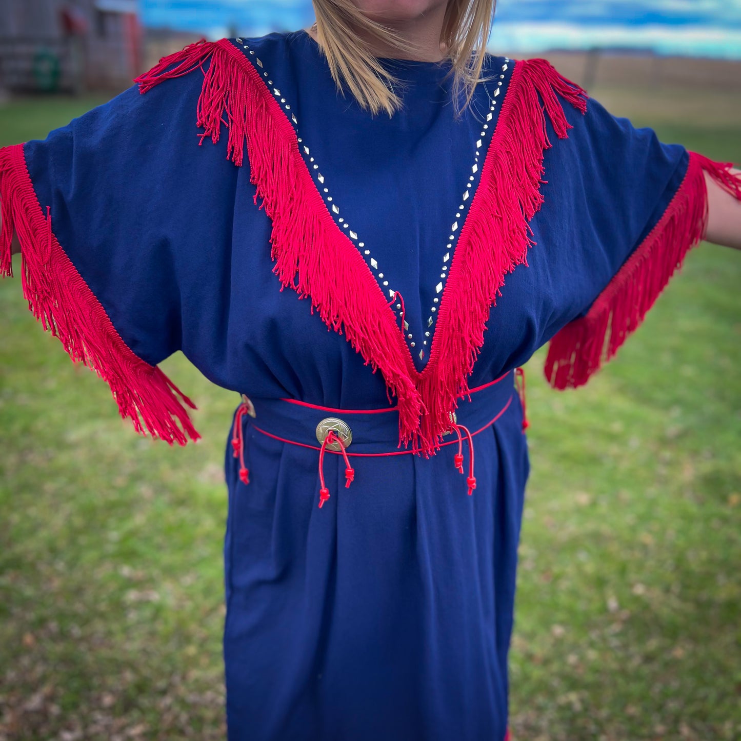 Vintage Western Dress with Fringe and Belt