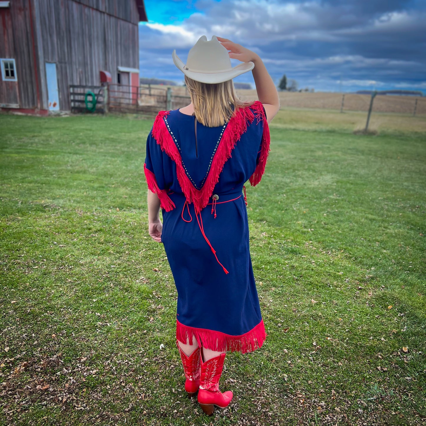 Vintage Western Dress with Fringe and Belt