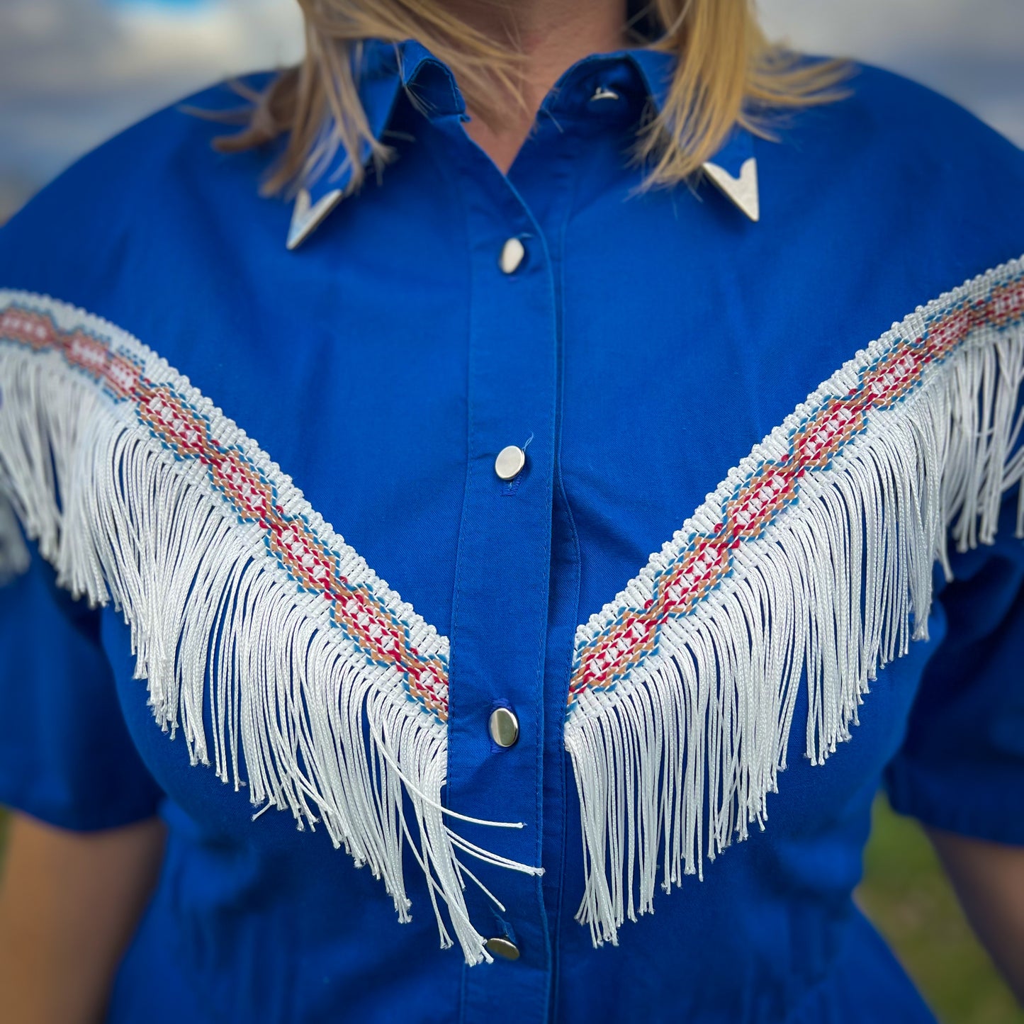 1980’s Vintage Western Lilia Smitty Exclusive Dress With Fringe Accent, Belt and Pockets | Made in USA