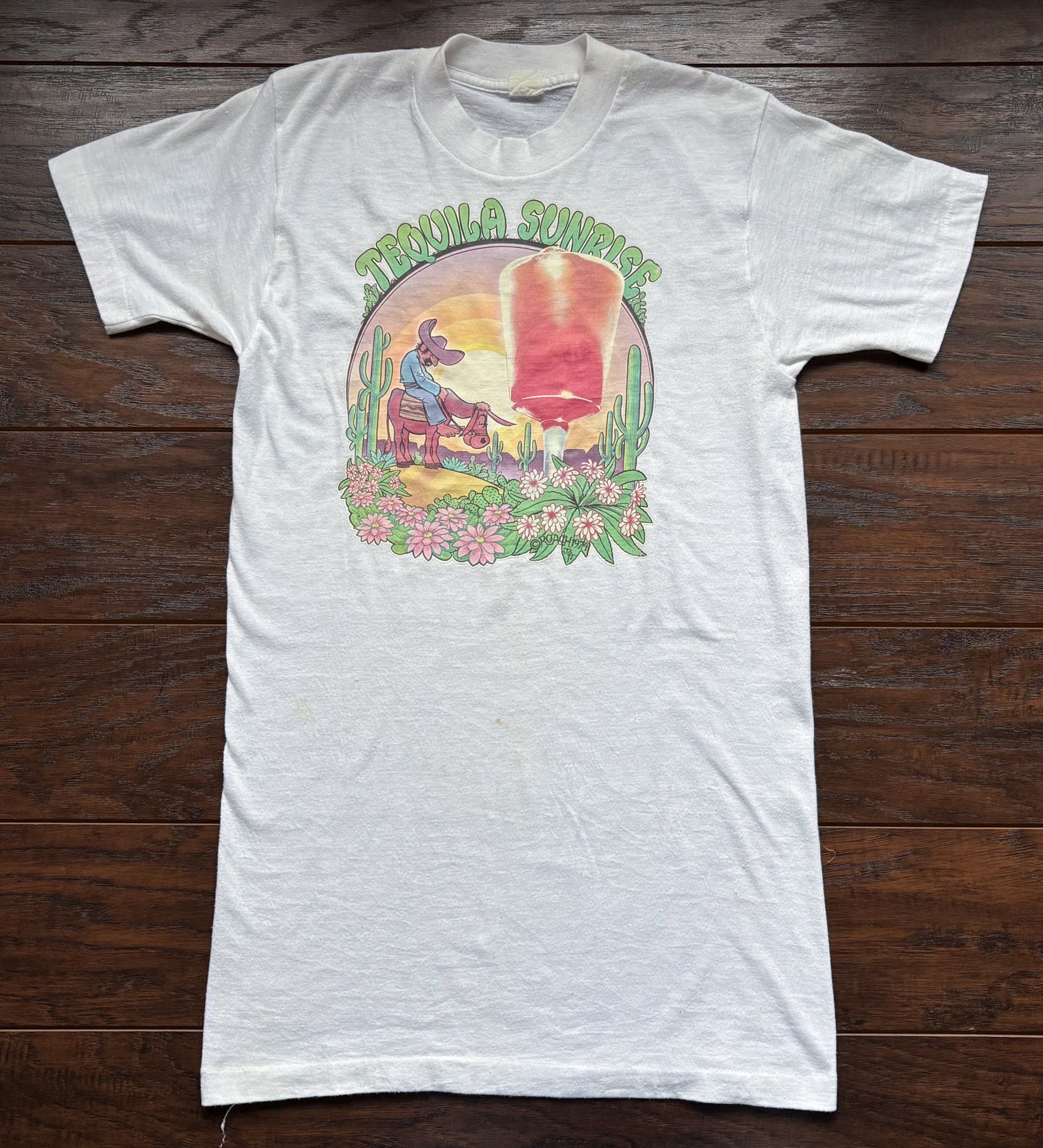 1974 Vintage Western Tequila Sunrise Iron On Graphic T-Shirt | Roach