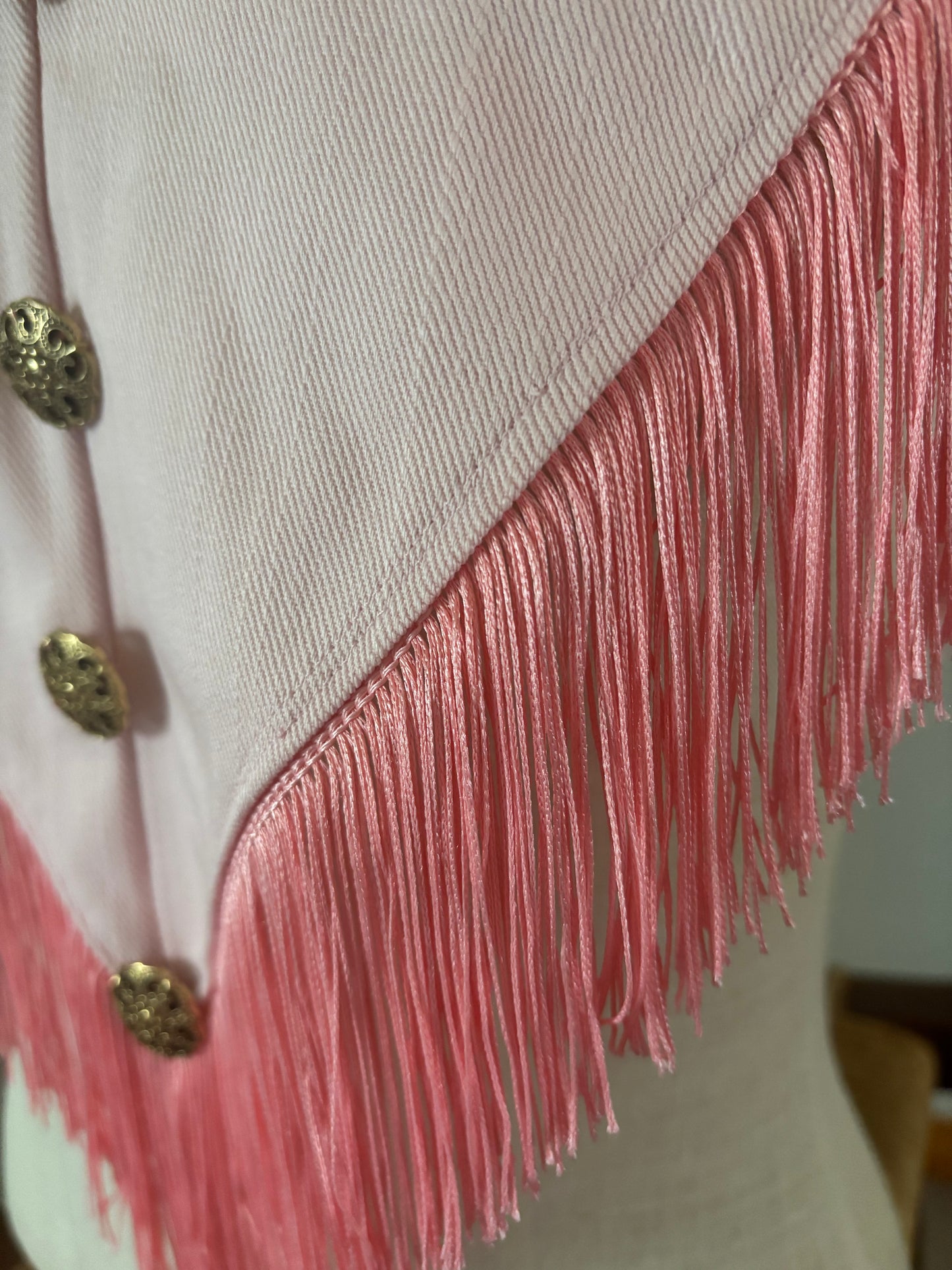 Vintage Handmade Pink Western Fringe Capelet Shawl , Embroidered Guitar Cowgirl, Honky Tonk Country Music Stagewear