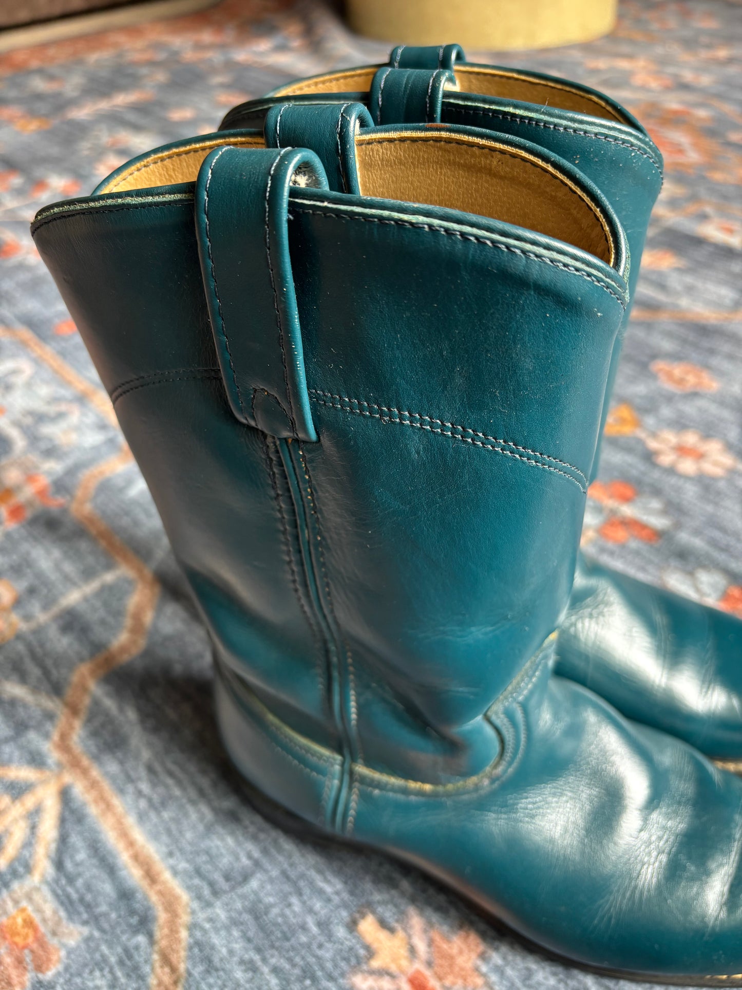 Vintage 1980s Acme Teal Cowboy Boots Women’s Size 8.5M USA Made Leather Western Roper Boots